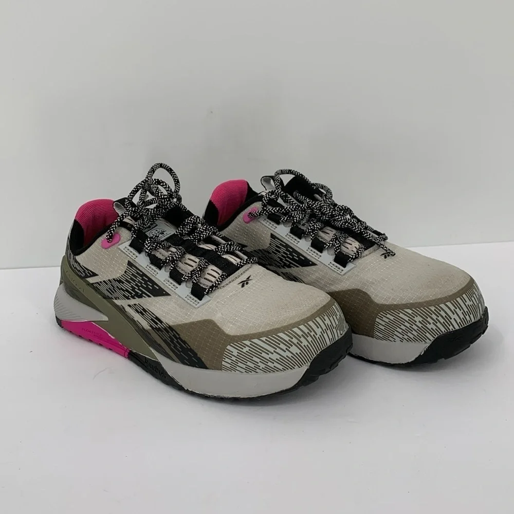 Reebok Work Nano X1 shoe sneaker composite safety toe gray pink women 7 WIDE 7W